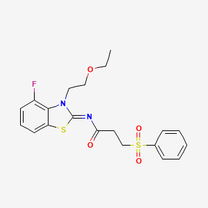 molecular formula C20H21FN2O4S2 B2839932 (E)-N-(3-(2-ethoxyethyl)-4-fluorobenzo[d]thiazol-2(3H)-ylidene)-3-(phenylsulfonyl)propanamide CAS No. 1322236-39-4
