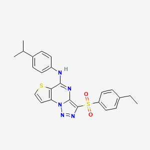 molecular formula C24H23N5O2S2 B2839938 3-((4-ethylphenyl)sulfonyl)-N-(4-isopropylphenyl)thieno[2,3-e][1,2,3]triazolo[1,5-a]pyrimidin-5-amine CAS No. 892744-30-8