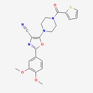 molecular formula C21H20N4O4S B2839960 2-(3,4-二甲氧基苯基)-5-(4-(噻吩-2-甲酰)哌嗪-1-基)噁唑-4-甲腈 CAS No. 903195-03-9
