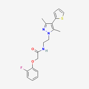 molecular formula C19H20FN3O2S B2839970 N-(2-(3,5-二甲基-4-(噻吩-2-基)-1H-吡唑-1-基)乙基)-2-(2-氟苯氧基)乙酰胺 CAS No. 2034373-17-4