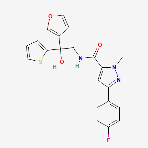 molecular formula C21H18FN3O3S B2840019 3-(4-fluorophenyl)-N-(2-(furan-3-yl)-2-hydroxy-2-(thiophen-2-yl)ethyl)-1-methyl-1H-pyrazole-5-carboxamide CAS No. 2034634-43-8