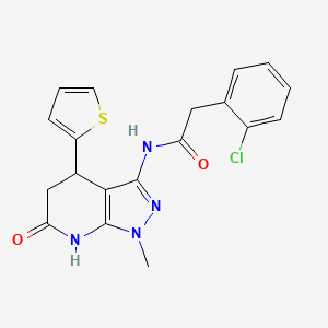molecular formula C19H17ClN4O2S B2840020 2-(2-chlorophenyl)-N-(1-methyl-6-oxo-4-(thiophen-2-yl)-4,5,6,7-tetrahydro-1H-pyrazolo[3,4-b]pyridin-3-yl)acetamide CAS No. 1171555-08-0
