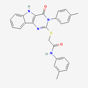 molecular formula C26H22N4O2S B2840031 2-((4-oxo-3-(p-tolyl)-4,5-dihydro-3H-pyrimido[5,4-b]indol-2-yl)thio)-N-(m-tolyl)acetamide CAS No. 536704-57-1
