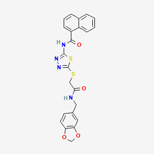 molecular formula C23H18N4O4S2 B2840039 N-(5-((2-((benzo[d][1,3]dioxol-5-ylmethyl)amino)-2-oxoethyl)thio)-1,3,4-thiadiazol-2-yl)-1-naphthamide CAS No. 868973-75-5