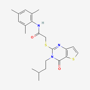 molecular formula C22H27N3O2S2 B2840060 2-{[3-(3-methylbutyl)-4-oxo-3,4-dihydrothieno[3,2-d]pyrimidin-2-yl]sulfanyl}-N-(2,4,6-trimethylphenyl)acetamide CAS No. 1252820-34-0