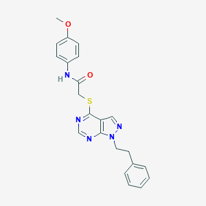 molecular formula C22H21N5O2S B284008 N-(4-methoxyphenyl)-2-{[1-(2-phenylethyl)-1H-pyrazolo[3,4-d]pyrimidin-4-yl]sulfanyl}acetamide 