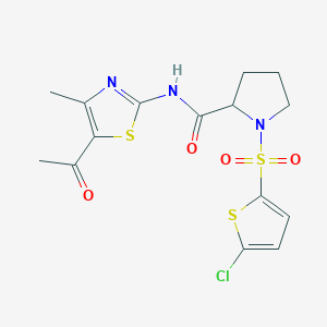 molecular formula C15H16ClN3O4S3 B2840092 N-(5-acetyl-4-methylthiazol-2-yl)-1-((5-chlorothiophen-2-yl)sulfonyl)pyrrolidine-2-carboxamide CAS No. 1097191-20-2