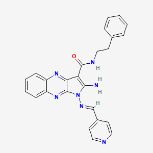(E)-2-amino-N-phenethyl-1-((pyridin-4-ylmethylene)amino)-1H-pyrrolo[2,3-b]quinoxaline-3-carboxamide