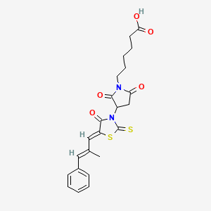molecular formula C23H24N2O5S2 B2840102 6-(3-((Z)-5-((E)-2-甲基-3-苯基丙烯基)-4-氧代-2-硫代噻唑烷-3-基)-2,5-二氧代吡咯烷-1-基)己酸 CAS No. 868152-79-8