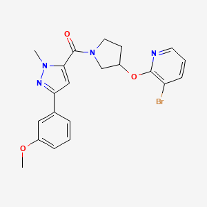 molecular formula C21H21BrN4O3 B2840109 (3-((3-bromopyridin-2-yl)oxy)pyrrolidin-1-yl)(3-(3-methoxyphenyl)-1-methyl-1H-pyrazol-5-yl)methanone CAS No. 1903038-62-9