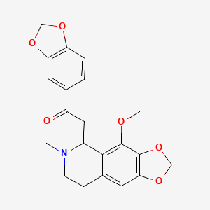 molecular formula C21H21NO6 B2840111 1-(1,3-Benzodioxol-5-yl)-2-(4-methoxy-6-methyl-5,6,7,8-tetrahydro[1,3]dioxolo[4,5-g]isoquinolin-5-yl)ethanone CAS No. 376374-92-4