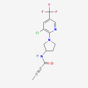 molecular formula C14H13ClF3N3O B2840121 N-{1-[3-chloro-5-(trifluoromethyl)pyridin-2-yl]pyrrolidin-3-yl}but-2-ynamide CAS No. 1808579-53-4
