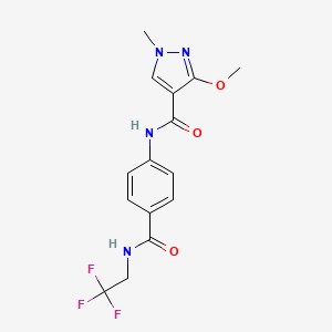 molecular formula C15H15F3N4O3 B2840146 3-methoxy-1-methyl-N-(4-((2,2,2-trifluoroethyl)carbamoyl)phenyl)-1H-pyrazole-4-carboxamide CAS No. 1351602-53-3