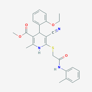 molecular formula C26H27N3O4S B2840147 Methyl 5-cyano-4-(2-ethoxyphenyl)-2-methyl-6-({[(2-methylphenyl)carbamoyl]methyl}sulfanyl)-1,4-dihydropyridine-3-carboxylate CAS No. 442557-63-3