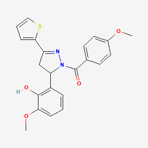 molecular formula C22H20N2O4S B2840150 (5-(2-hydroxy-3-methoxyphenyl)-3-(thiophen-2-yl)-4,5-dihydro-1H-pyrazol-1-yl)(4-methoxyphenyl)methanone CAS No. 871225-63-7
