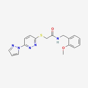 molecular formula C17H17N5O2S B2840153 2-((6-(1H-吡唑-1-基)吡啶并[3,4-d]嘧啶-3-基硫)-N-(2-甲氧基苯甲基)乙酰胺 CAS No. 1351643-48-5