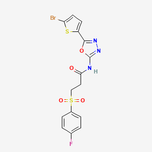 N-(5-(5-bromothiophen-2-yl)-1,3,4-oxadiazol-2-yl)-3-((4-fluorophenyl)sulfonyl)propanamide