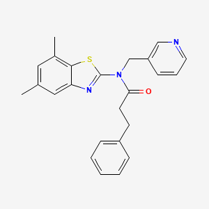 molecular formula C24H23N3OS B2840170 N-(5,7-dimethylbenzo[d]thiazol-2-yl)-3-phenyl-N-(pyridin-3-ylmethyl)propanamide CAS No. 895424-38-1