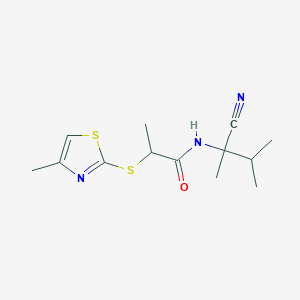 molecular formula C13H19N3OS2 B2840174 N-(1-cyano-1,2-dimethylpropyl)-2-[(4-methyl-1,3-thiazol-2-yl)sulfanyl]propanamide CAS No. 1181173-82-9