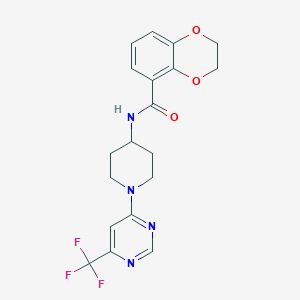 molecular formula C19H19F3N4O3 B2840182 N-(1-(6-(trifluoromethyl)pyrimidin-4-yl)piperidin-4-yl)-2,3-dihydrobenzo[b][1,4]dioxine-5-carboxamide CAS No. 2034348-26-8
