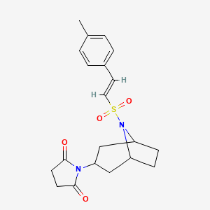 molecular formula C20H24N2O4S B2840185 1-((1R,5S)-8-((E)-4-methylstyrylsulfonyl)-8-azabicyclo[3.2.1]octan-3-yl)pyrrolidine-2,5-dione CAS No. 2063274-86-0