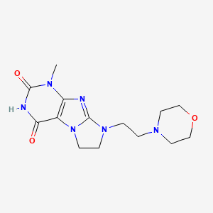 molecular formula C14H20N6O3 B2840208 1-methyl-8-(2-morpholinoethyl)-7,8-dihydro-1H-imidazo[2,1-f]purine-2,4(3H,6H)-dione CAS No. 887220-72-6