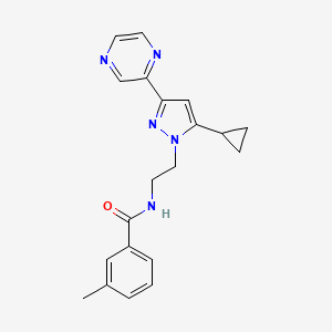 molecular formula C20H21N5O B2840212 N-(2-(5-cyclopropyl-3-(pyrazin-2-yl)-1H-pyrazol-1-yl)ethyl)-3-methylbenzamide CAS No. 2034601-70-0