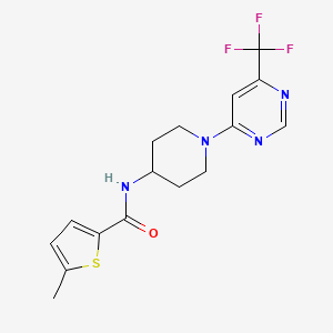 molecular formula C16H17F3N4OS B2840221 5-methyl-N-{1-[6-(trifluoromethyl)-4-pyrimidinyl]-4-piperidyl}-2-thiophenecarboxamide CAS No. 1775444-17-1