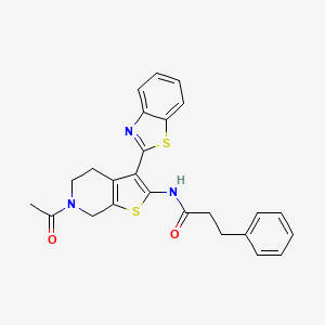 molecular formula C25H23N3O2S2 B2840228 N-(6-acetyl-3-(benzo[d]thiazol-2-yl)-4,5,6,7-tetrahydrothieno[2,3-c]pyridin-2-yl)-3-phenylpropanamide CAS No. 864859-85-8