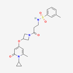 molecular formula C22H27N3O5S B2840229 N-(3-(3-((1-环丙基-6-甲基-2-氧代-1,2-二氢吡啶-4-基)氧基)氮杂环丙烷-1-基)-3-氧代丙基)-3-甲基苯磺酰胺 CAS No. 2034427-65-9