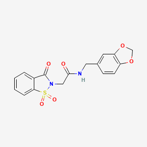molecular formula C17H14N2O6S B2840230 N-(1,3-benzodioxol-5-ylmethyl)-2-(1,1,3-trioxo-1,2-benzothiazol-2-yl)acetamide CAS No. 452942-37-9