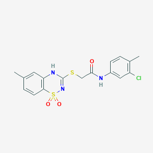 molecular formula C17H16ClN3O3S2 B2840234 N-(3-chloro-4-methylphenyl)-2-((6-methyl-1,1-dioxido-4H-benzo[e][1,2,4]thiadiazin-3-yl)thio)acetamide CAS No. 899724-21-1