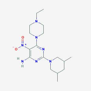 molecular formula C17H29N7O2 B2840255 2-(3,5-Dimethylpiperidin-1-yl)-6-(4-ethylpiperazin-1-yl)-5-nitropyrimidin-4-amine CAS No. 575471-50-0