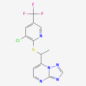 molecular formula C13H9ClF3N5S B2840261 7-[1-[3-Chloro-5-(trifluoromethyl)pyridin-2-yl]sulfanylethyl]-[1,2,4]triazolo[1,5-a]pyrimidine CAS No. 303151-83-9