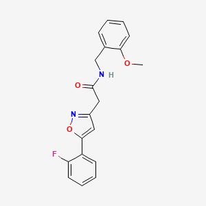 molecular formula C19H17FN2O3 B2840265 2-(5-(2-fluorophenyl)isoxazol-3-yl)-N-(2-methoxybenzyl)acetamide CAS No. 1210147-17-3
