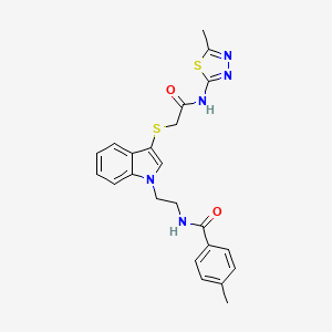 molecular formula C23H23N5O2S2 B2840281 4-methyl-N-[2-[3-[2-[(5-methyl-1,3,4-thiadiazol-2-yl)amino]-2-oxoethyl]sulfanylindol-1-yl]ethyl]benzamide CAS No. 532971-17-8
