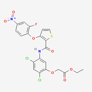 molecular formula C21H15Cl2FN2O7S B2840310 乙酸-2-(2,4-二氯-5-(((3-(2-氟-4-硝基苯氧基)-2-噻吩基)甲酰)氨基)苯氧基)酯 CAS No. 339015-60-0