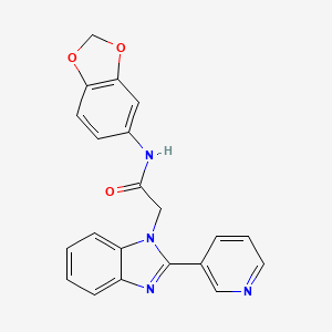 molecular formula C21H16N4O3 B2840316 N-(苯并[d][1,3]二噁杂环[5-基]-2(3H)-基)-2-(2-(吡啄-3-基)-1H-苯并[d]咪唑-1-基)乙酰胺 CAS No. 1105240-52-5