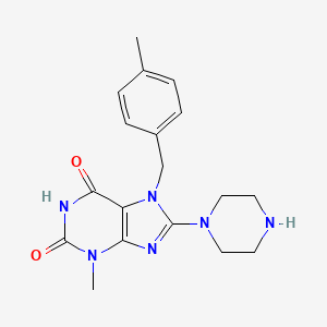molecular formula C18H22N6O2 B2840317 3-甲基-7-(4-甲基苄基)-8-哌嗪-1-基-3,7-二氢-嘌呤-2,6-二酮 CAS No. 332905-08-5