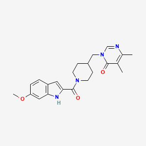 molecular formula C22H26N4O3 B2840336 3-{[1-(6-methoxy-1H-indole-2-carbonyl)piperidin-4-yl]methyl}-5,6-dimethyl-3,4-dihydropyrimidin-4-one CAS No. 2200468-14-8