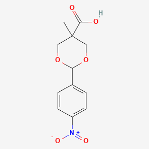 molecular formula C12H13NO6 B2840348 5-Methyl-2-(4-nitrophenyl)-1,3-dioxane-5-carboxylic acid CAS No. 385375-27-9