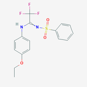 molecular formula C16H15F3N2O3S B284035 N-(benzenesulfonyl)-N'-(4-ethoxyphenyl)-2,2,2-trifluoroethanimidamide 