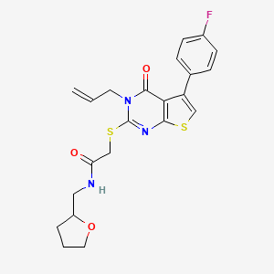 molecular formula C22H22FN3O3S2 B2840360 2-[5-(4-fluorophenyl)-4-oxo-3-prop-2-enylthieno[2,3-d]pyrimidin-2-yl]sulfanyl-N-(oxolan-2-ylmethyl)acetamide CAS No. 670273-49-1