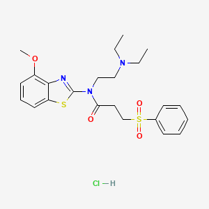 molecular formula C23H30ClN3O4S2 B2840365 N-(2-(diethylamino)ethyl)-N-(4-methoxybenzo[d]thiazol-2-yl)-3-(phenylsulfonyl)propanamide hydrochloride CAS No. 1215775-67-9