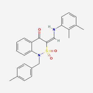 molecular formula C25H24N2O3S B2840367 (3E)-3-{[(2,3-dimethylphenyl)amino]methylene}-1-(4-methylbenzyl)-1H-2,1-benzothiazin-4(3H)-one 2,2-dioxide CAS No. 893311-41-6