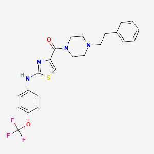 molecular formula C23H23F3N4O2S B2840373 (4-Phenethylpiperazin-1-yl)(2-((4-(trifluoromethoxy)phenyl)amino)thiazol-4-yl)methanone CAS No. 955905-67-6