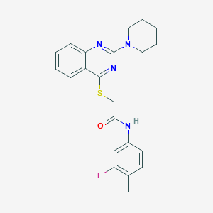 molecular formula C22H23FN4OS B2840377 N-(3-fluoro-4-methylphenyl)-2-((2-(piperidin-1-yl)quinazolin-4-yl)thio)acetamide CAS No. 1115469-88-9