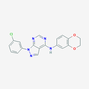 molecular formula C19H14ClN5O2 B284039 1-(3-chlorophenyl)-N-(2,3-dihydro-1,4-benzodioxin-6-yl)-1H-pyrazolo[3,4-d]pyrimidin-4-amine 