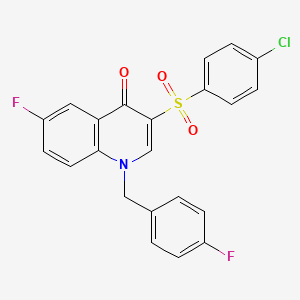 molecular formula C22H14ClF2NO3S B2840392 3-(4-Chlorophenyl)sulfonyl-6-fluoro-1-[(4-fluorophenyl)methyl]quinolin-4-one CAS No. 866810-31-3