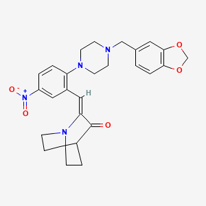 molecular formula C26H28N4O5 B2840399 2-({2-[4-(1,3-Benzodioxol-5-ylmethyl)piperazino]-5-nitrophenyl}methylene)-3-quinuclidinone CAS No. 866149-57-7